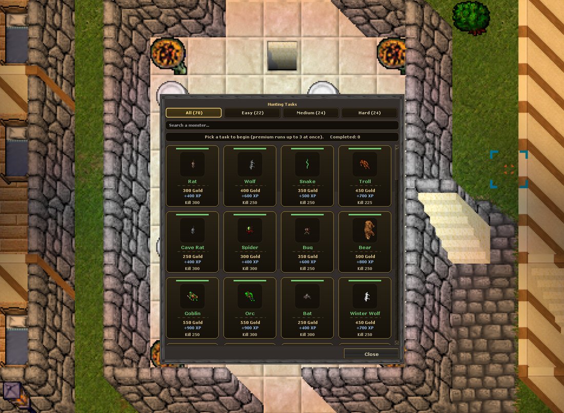 <strong>The Task Board (Ctrl+I).</strong> Seventy contracts across Easy, Medium and Hard tiers - active cards show a live progress bar.